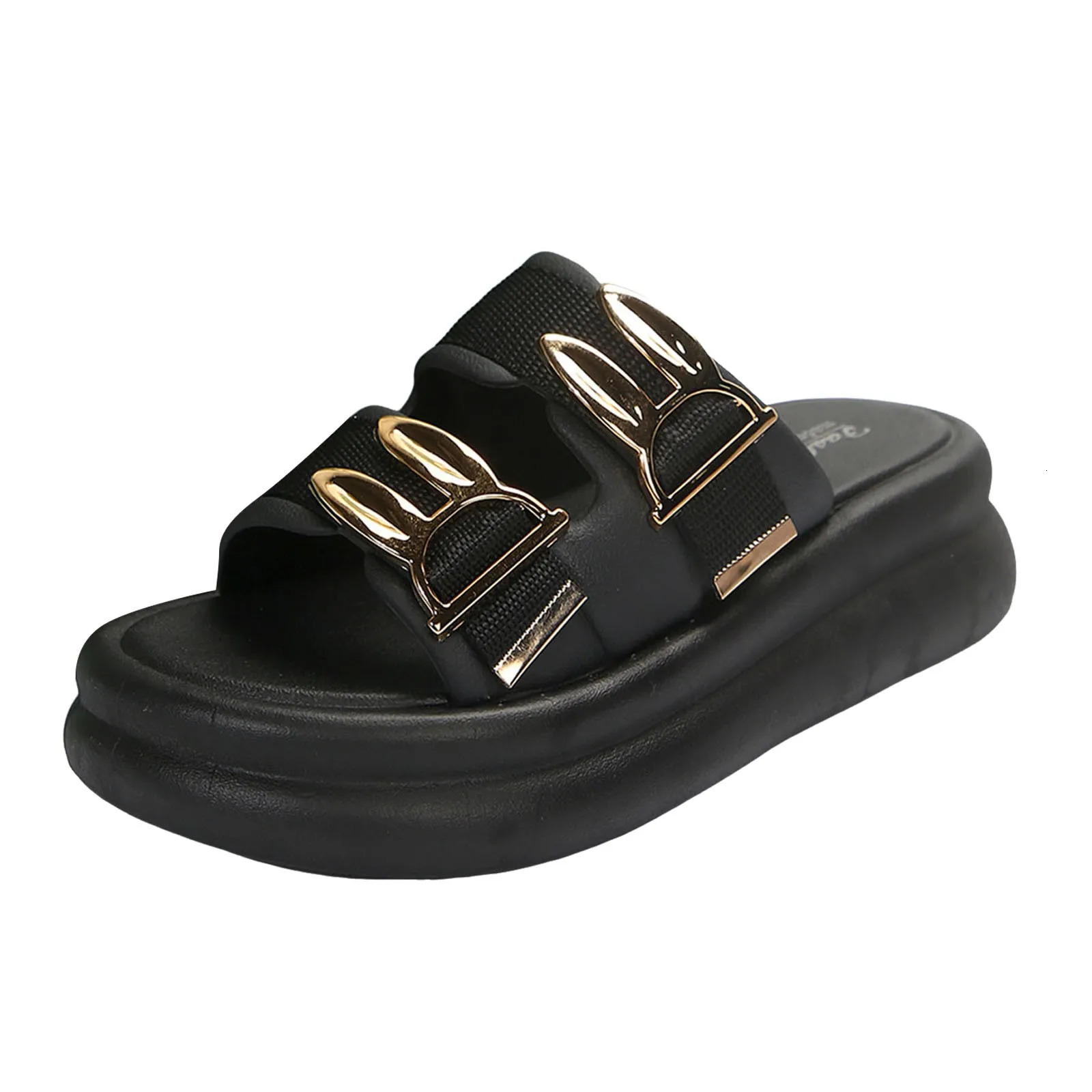 Cake thick soled sandals youth slider girl metal buckle double broadband beach platform sandals womens 2024 trend 240703