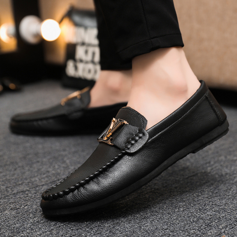 New youth round toe driving men's slip-on small leather shoes casual British formal wear sports handicraft