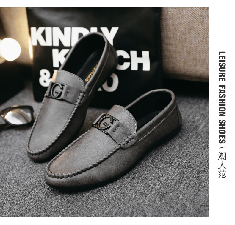 On Ddmysports Slip Soft Leather Korean Casual Shoes Summer New Men S Versatile And Trendy Grey Outdoor Shoes