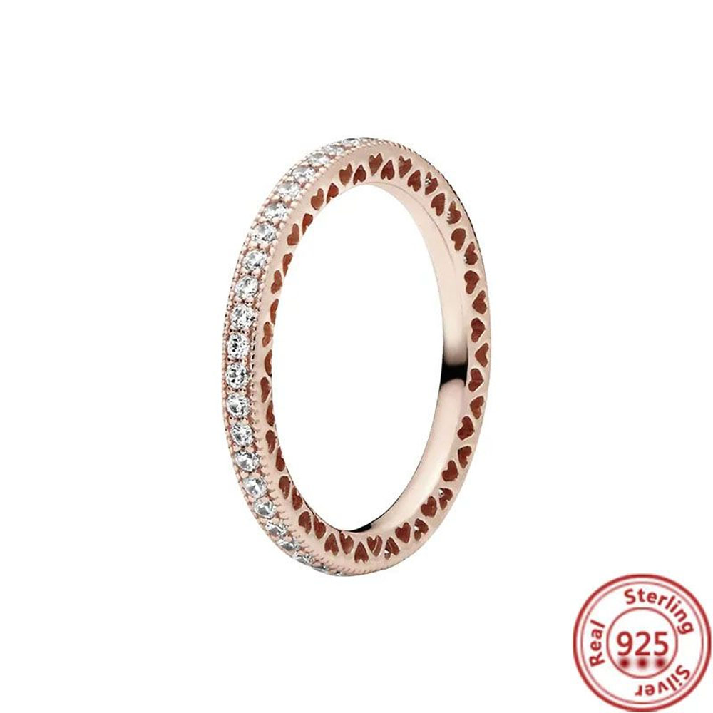 designer new pure sier purple flower transparent heart shining rose gold ring ladies exquisite jewelry gift
