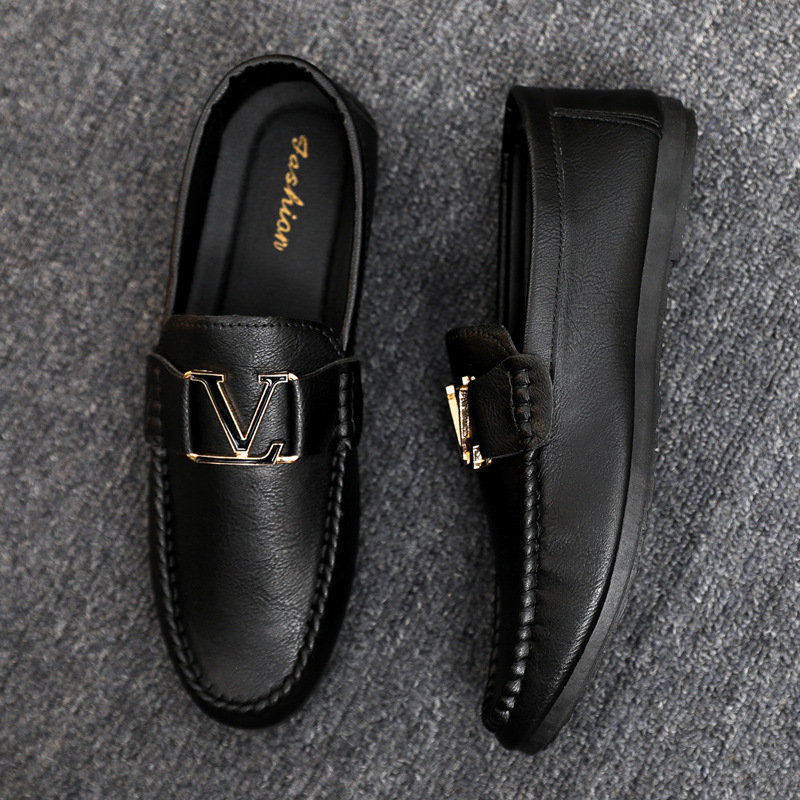 New youth round toe driving men's slip-on small leather shoes casual British formal wear sports handicraft