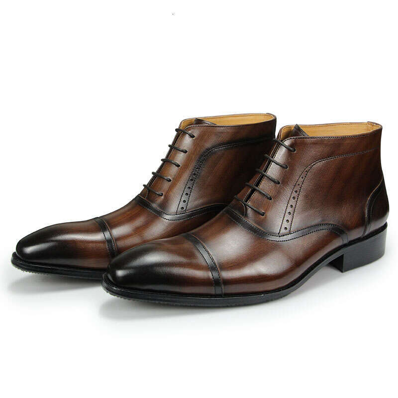 Business Men's Leather Boots Outdoor Premium Designer Pure Handmade With Hanging Up To The Ankle Male's Zipper Shoes Nice