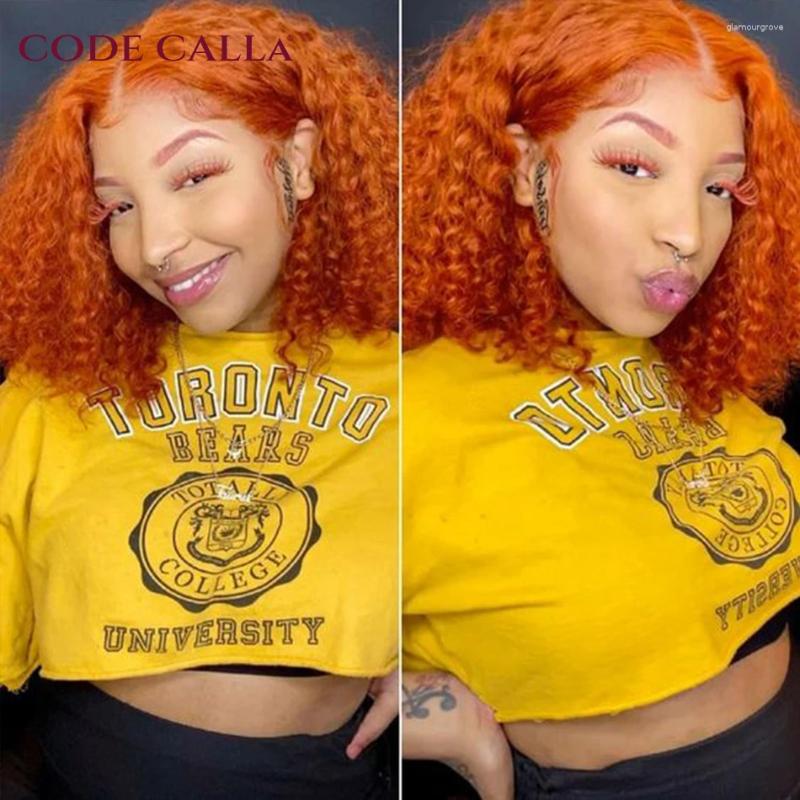 Ginger Orange 13X4 Bob Wig Transparent Lace Front Human Hair Wigs Deep Wave Short Colored Curly Frontal 180%