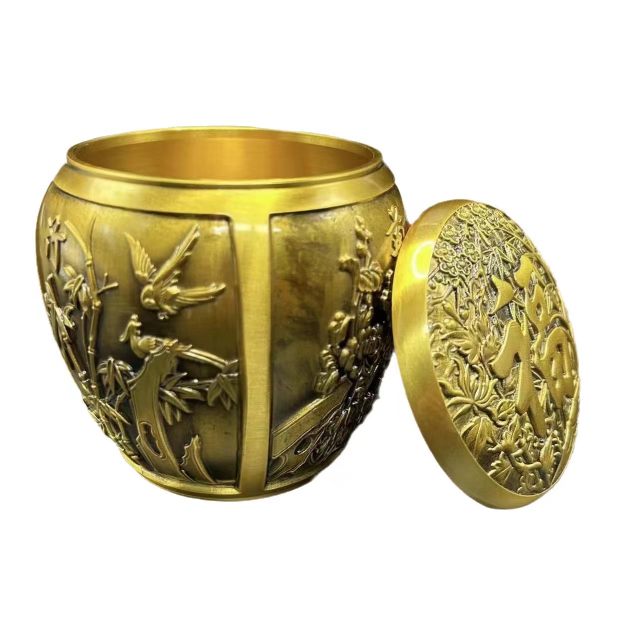 Plum, Orchid, Bamboo, Chrysanthemum, Four Gentlemen, and Blessings Tea Pots, Brass Carved Storage Pots, Household Copper Tea Ceremony Crafts and Decor
