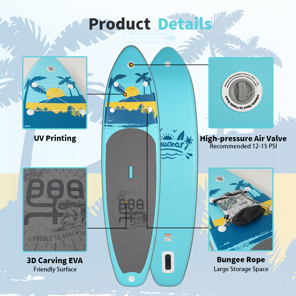 FunWater Surfboard paddleboard 335*83*15CM inflatable stand up paddle board sup supboard padel water sport with Backpack Paddles coconut tree koi monk
