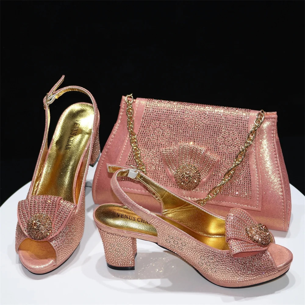 Doershow High Quality African Style Ladies Bags Latest magenta Italian Shoes And Bag Set For Party HRE1-17 240702