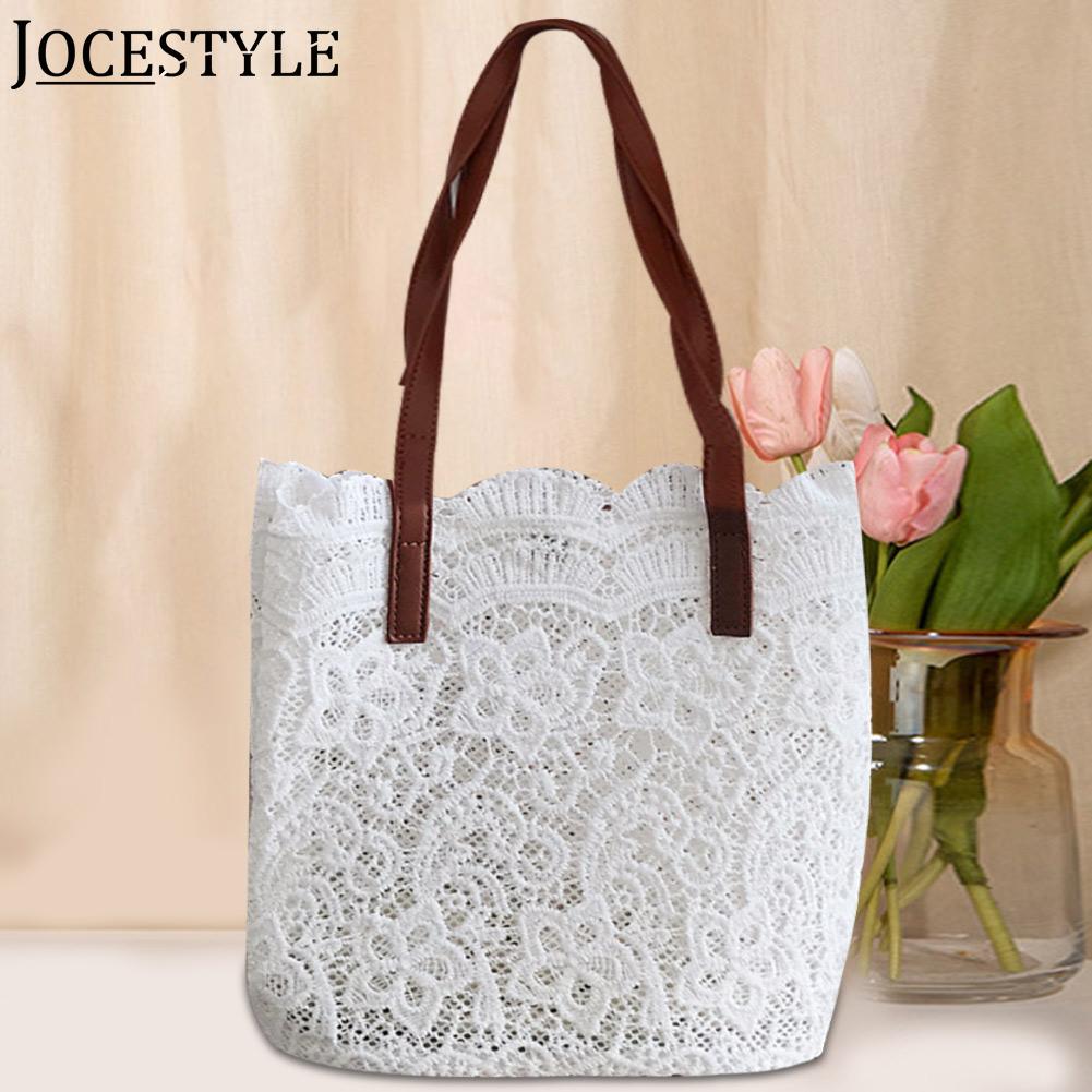 Elegant Shoulder Bag for Women Fashion Mori Lace Messenger Bag Casual Large Capacity Underarm Bag Solid Color Top-handle Handbag