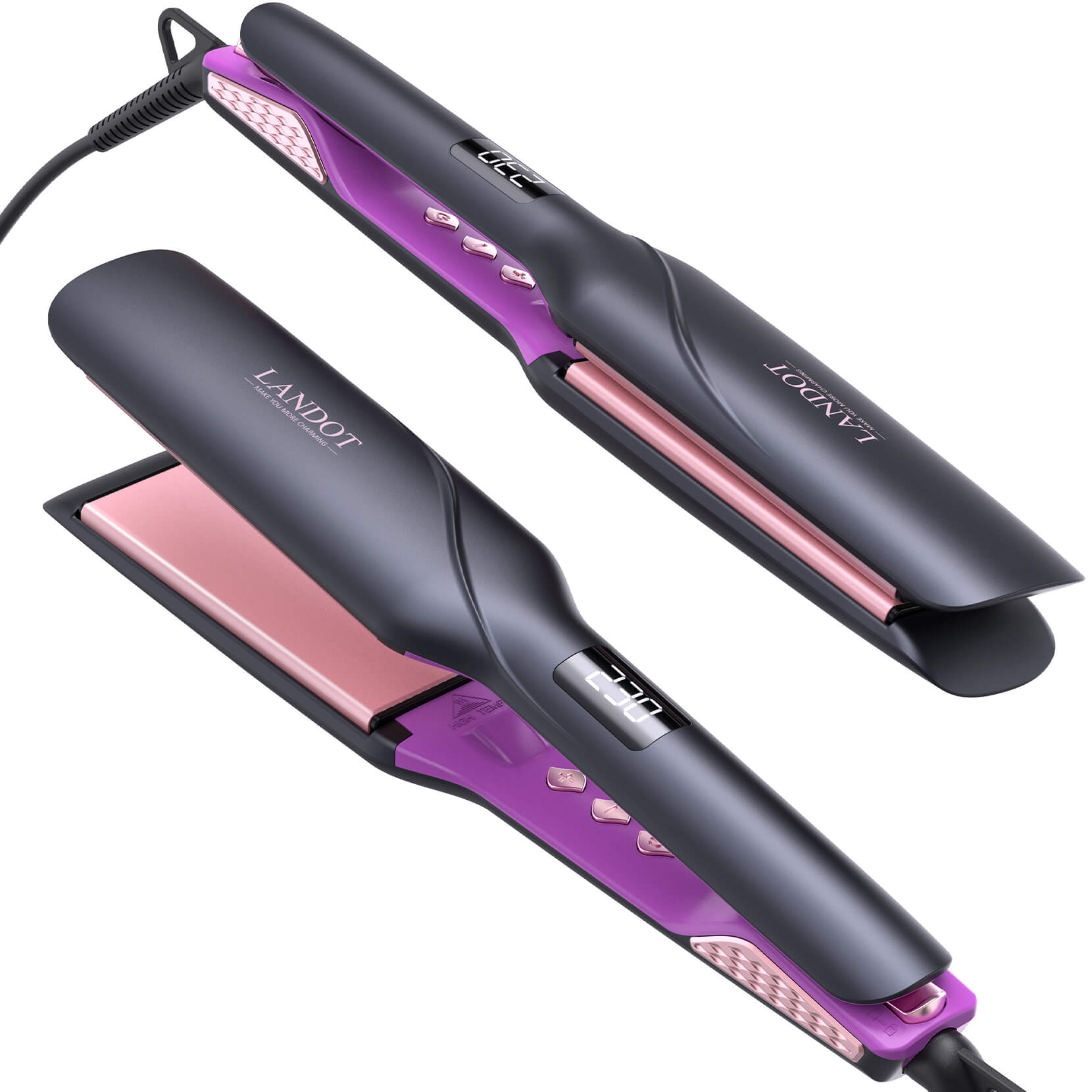 US stock Straightener and Curler 2 in 1 - Professional Ceramic Straightening Curling Iron for Straighten Curl Wave Hair - Dual Voltage 12 Digital Heat