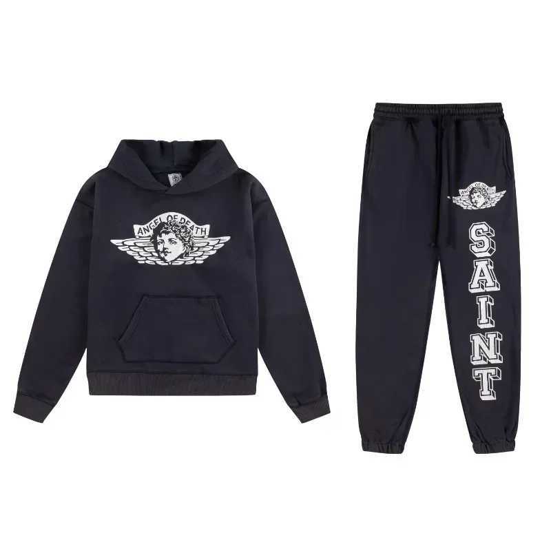 Men's Pants 24ss Saint Michael Angel Letter Printed Sweatants Men Women 1 1 Best Quty Washed Oversized Pants T240703