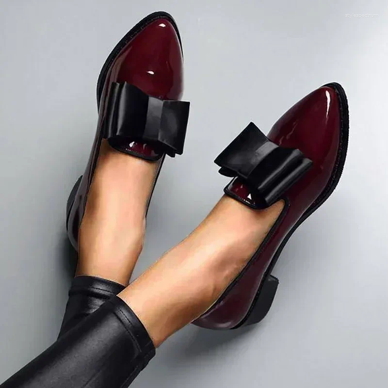 Casual Shoes 2024 Women's Loafers Bow Decor Pointed Toe Flat For Women Patent Leather Shallow Mouth Commuter Daily