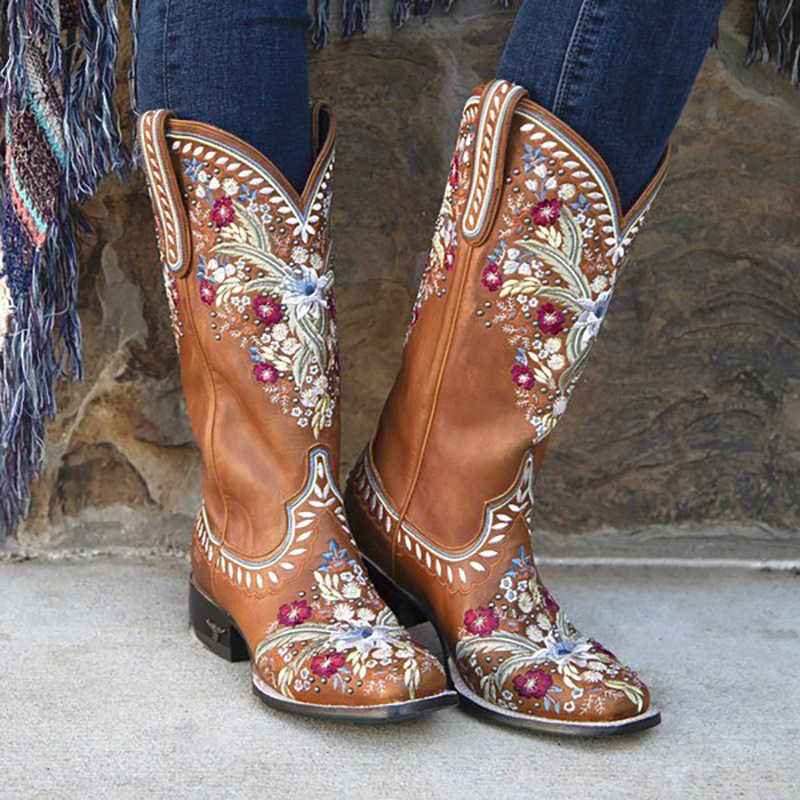 Boots New Vintage Women's Knight Boots Plus Size Women's Shoes Western Cowboy Boots T240703