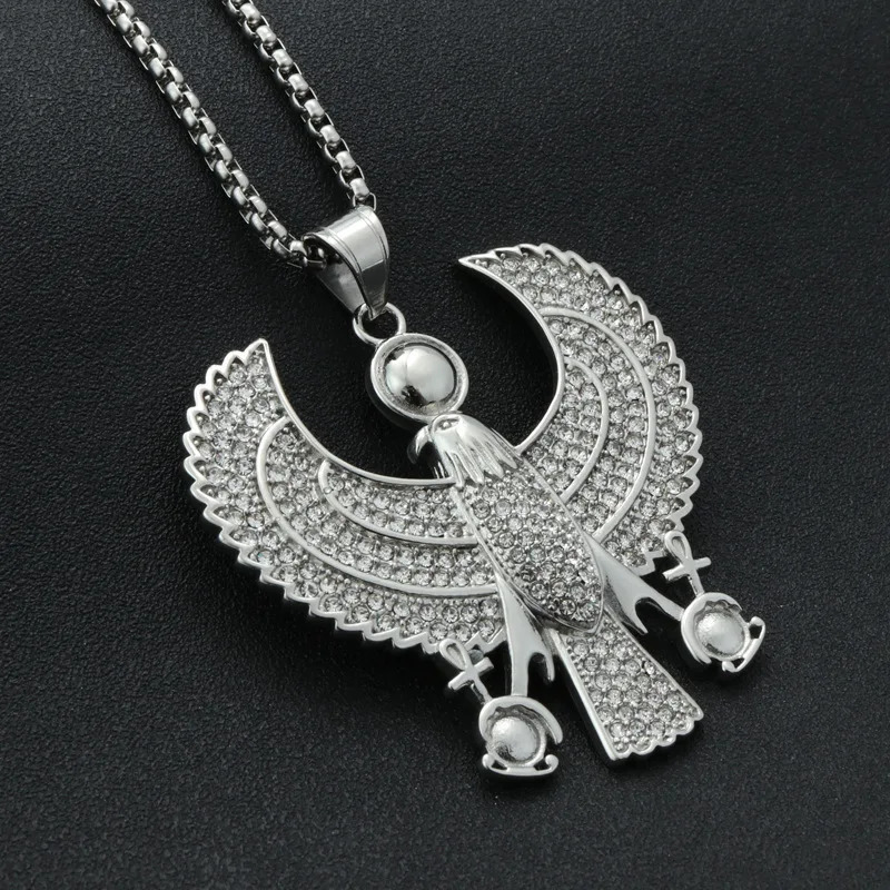 EyeYoYo Men Necklaces Egyptian Horus Bird Falcon Holding Ankh Pendant S Gold Black Steel Fashion Hiphop Costume Jewelry Choker 240618