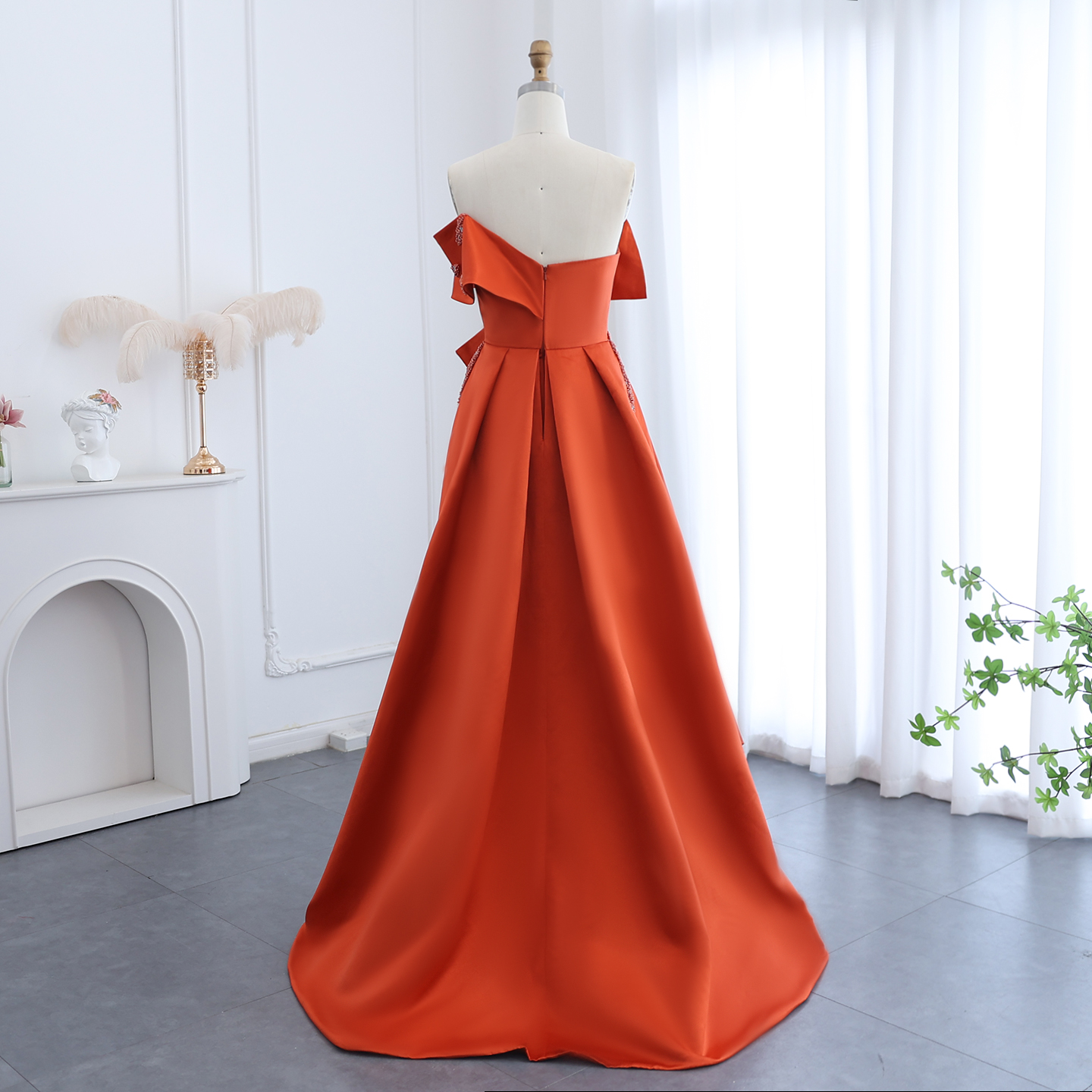 Orange Beaded Prom Dresses Rhoes Evening Gowns Bowknot Sweetheart Necke Satin Or Length Special Ocn Formal Wear 0220