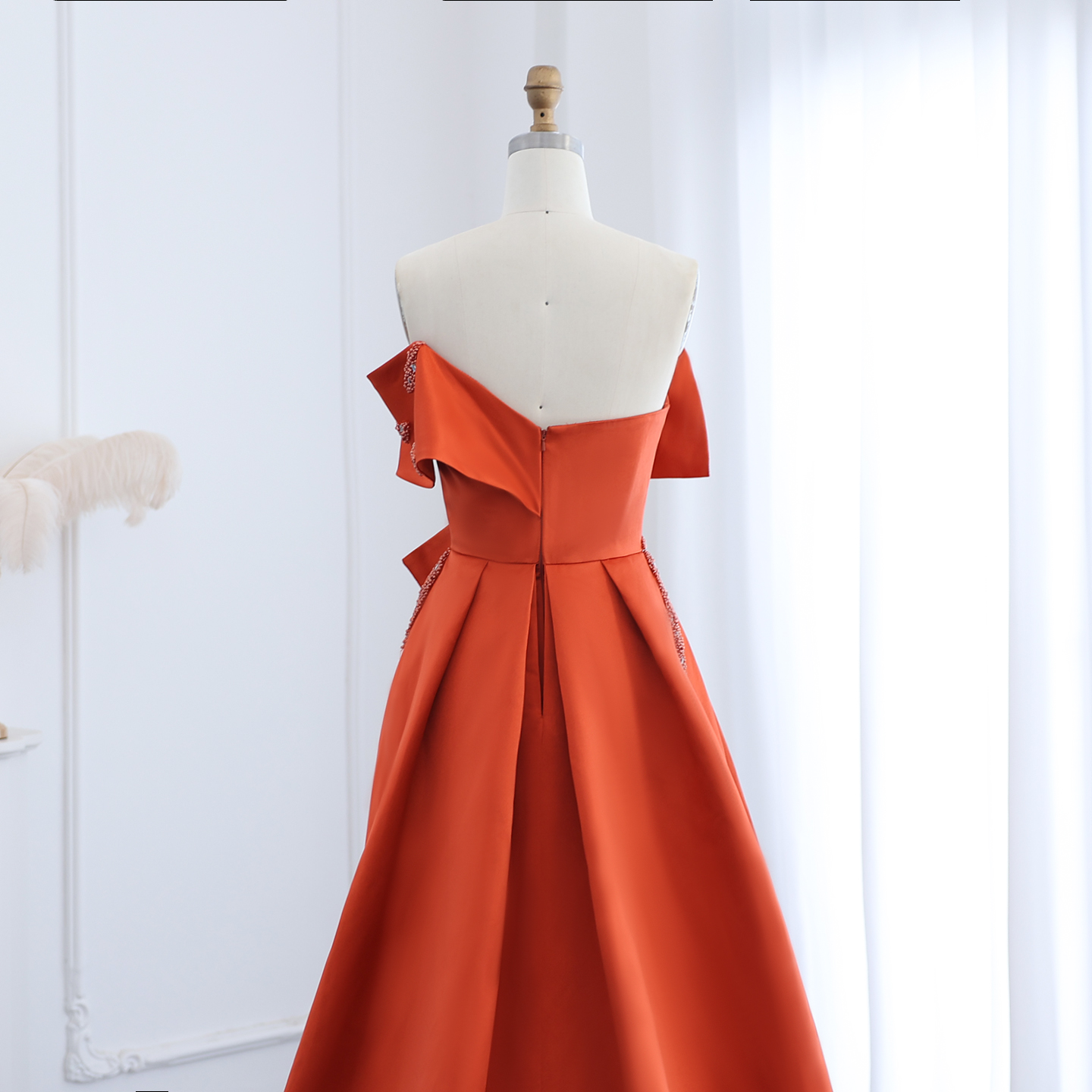 Orange Beaded Prom Dresses Rhoes Evening Gowns Bowknot Sweetheart Necke Satin Or Length Special Ocn Formal Wear 0220