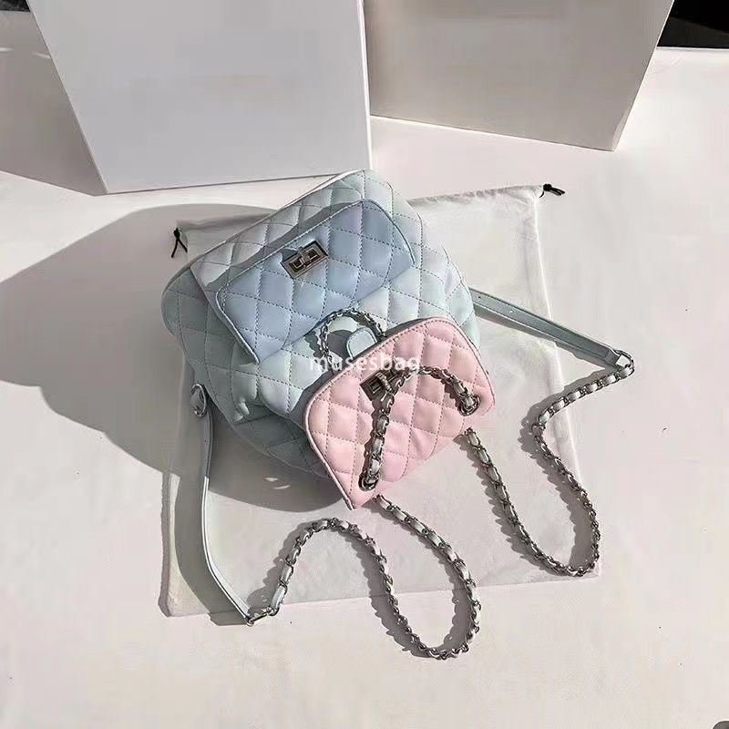 Ladies' Fashion Backpack, PU Leather Backpack, Adjustable Chain Pattern Bag, Ladies' Shopping Bag, Student Business Color blocked Fashion Ba