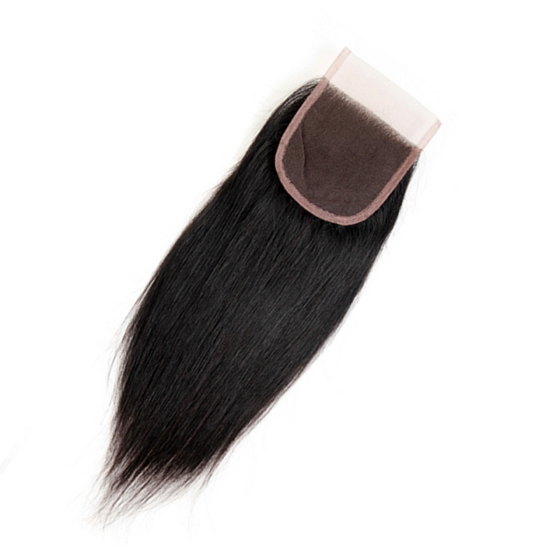 Brazilian Malaysian Indian 100% Human Virgin Hair 4X4 Lace Closure Free Part Straight 10-24inch Natural Color