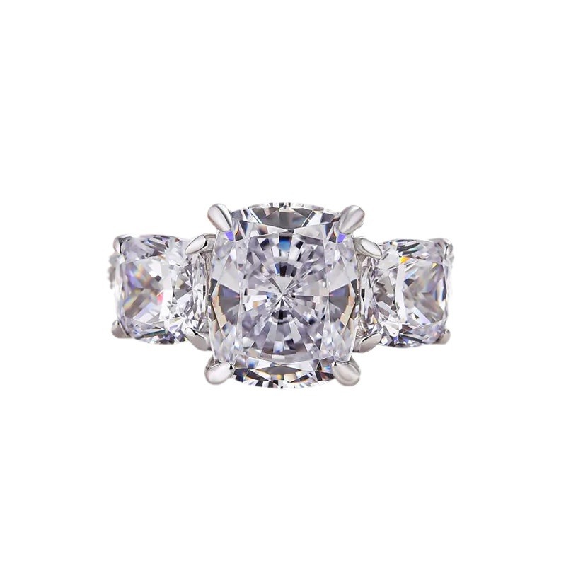 Drop Ship Stunning Wedding Rings Choucong Elegant Luxury Jewelry Three Stone 925 Sterling Silver Cushion Shape 5A Zircon CZ Diamond Women Wedding Ring