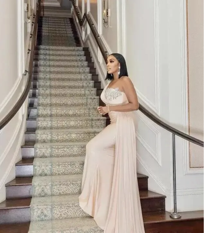 Elegant One Shoulder Mermaid Bridesmaid Dresses Crystal Beads Ruched Sweep Train Maid of Honor Dress BC14340