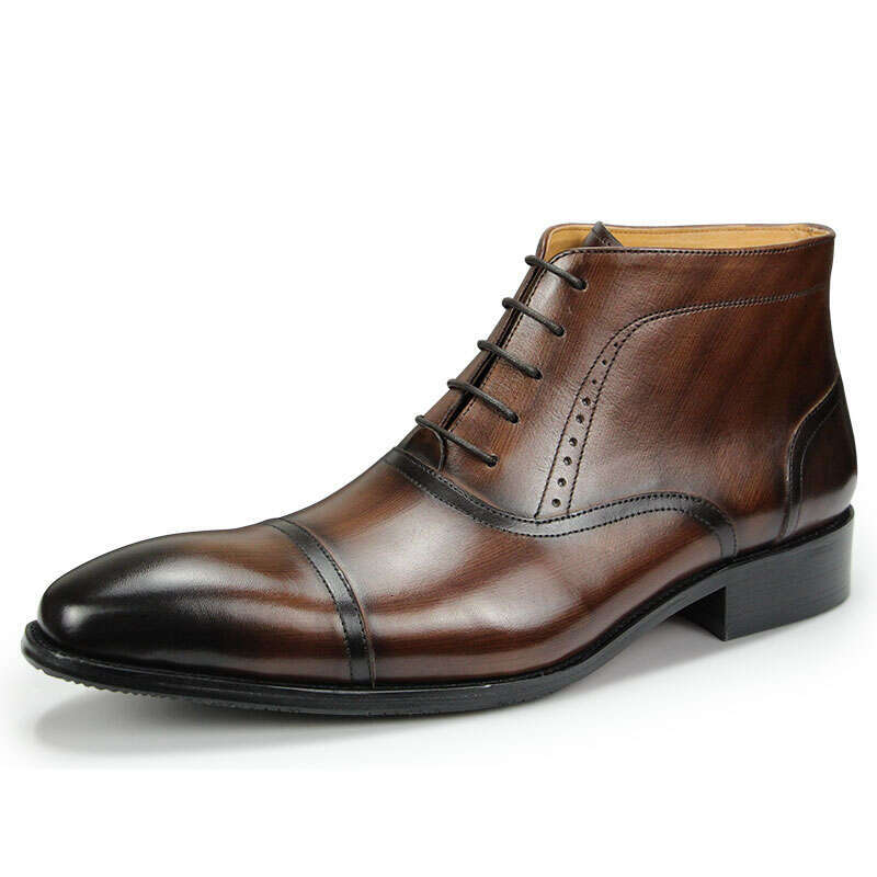 Business Men's Leather Boots Outdoor Premium Designer Pure Handmade With Hanging Up To The Ankle Male's Zipper Shoes Nice