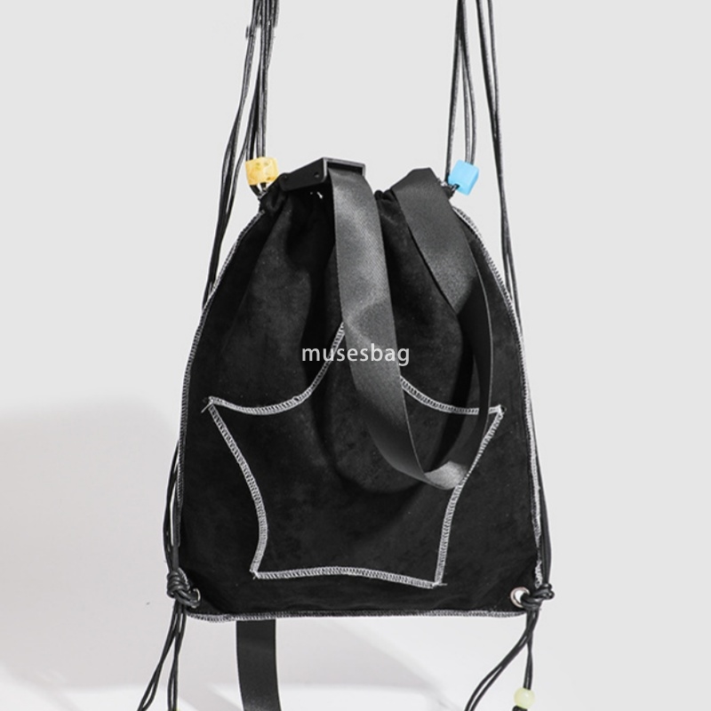 High quality women's high-end new fashion niche black star drawstring simple and large capacity backpack crossbody bag Instagram trend multiple c