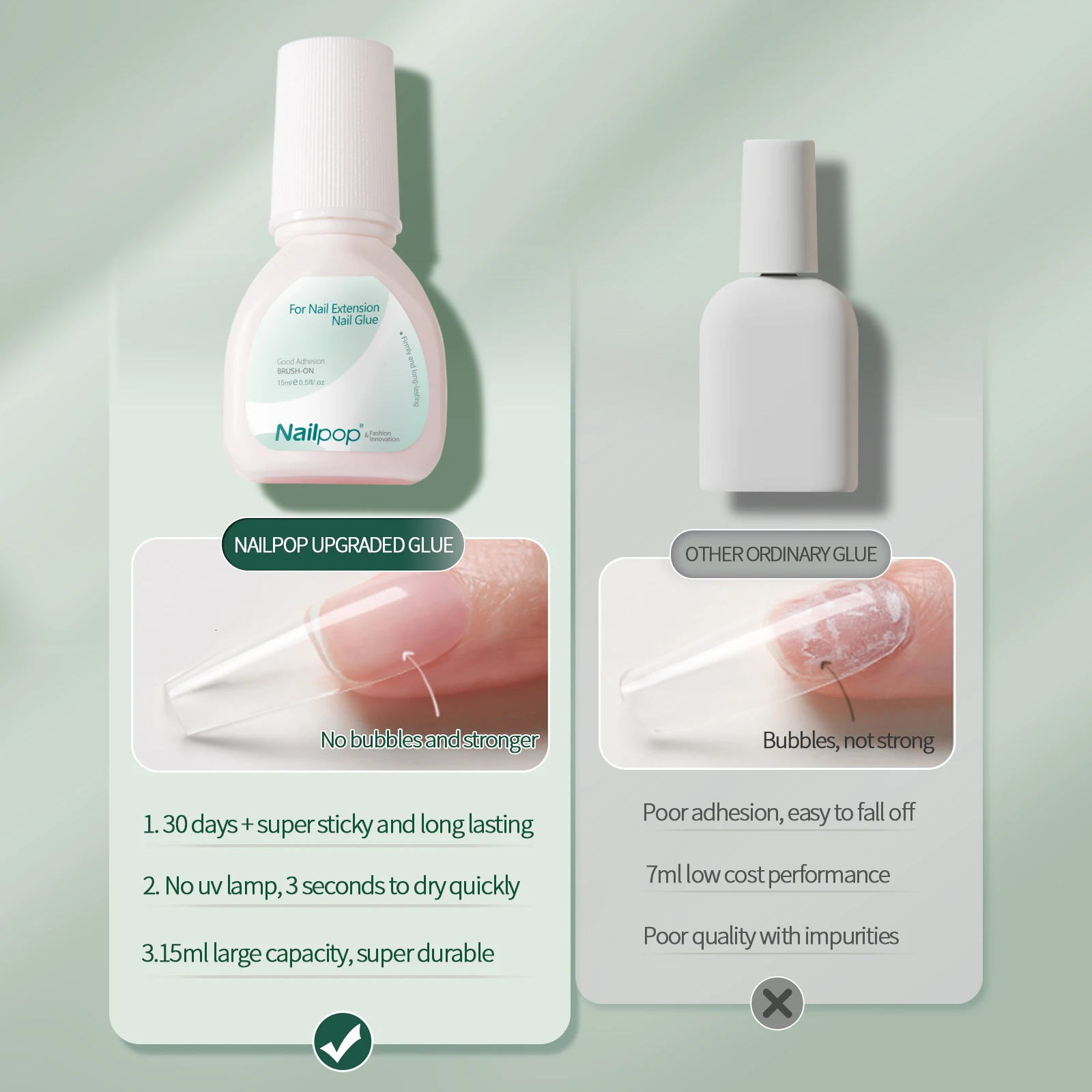 Nailpop pieces nail glue used for nail tip super durable brush professional fast drying gel used for pressing nails 240703
