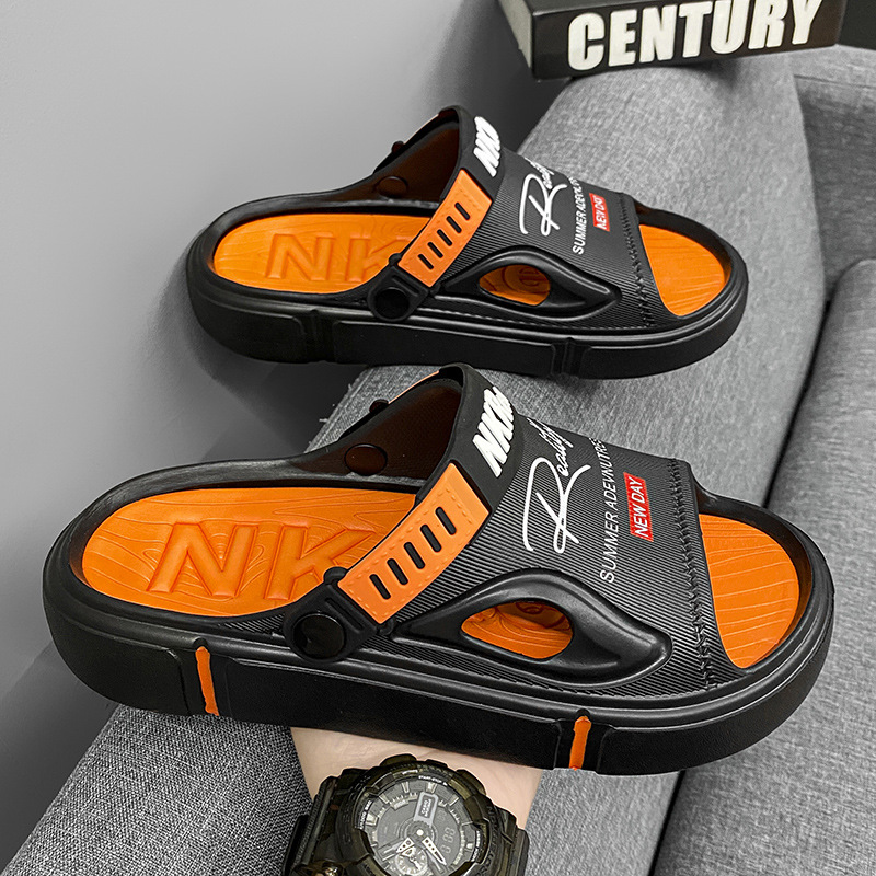 One word slipper for men, summer wearing with a feeling of stepping on feces, soft soled sports sandals for men,