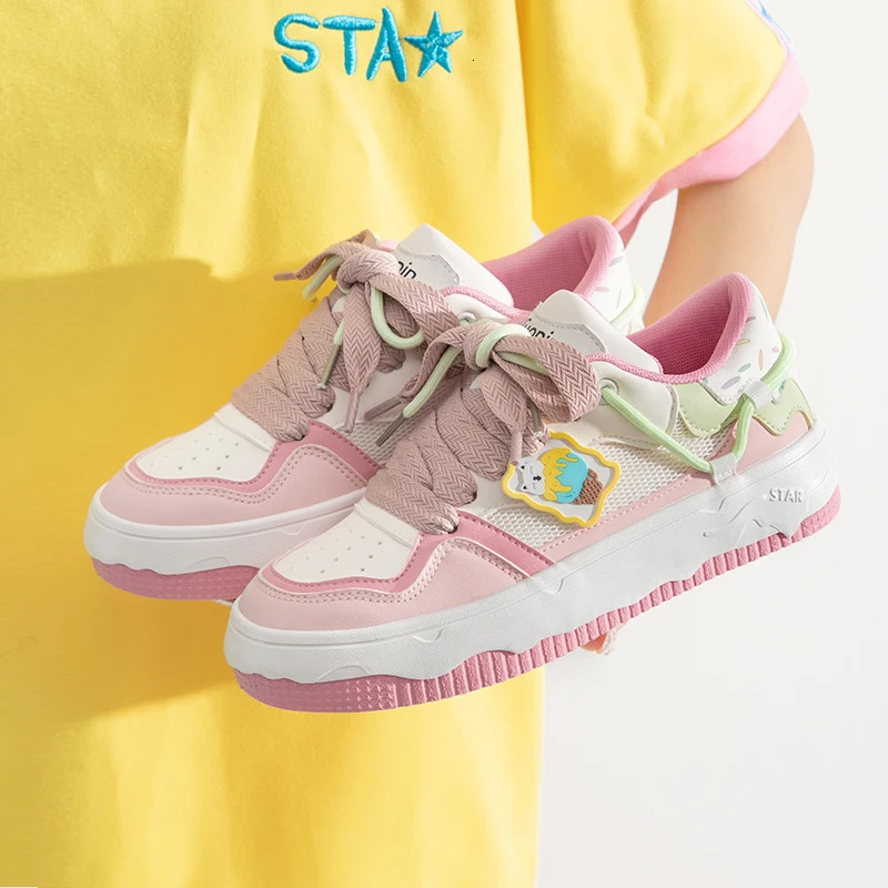 TuoPin Ice cream color womens shoes Cute womens casual shoes Color matching preppy womens sneakers Cake board shoes 240703