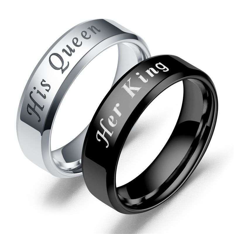 Popular Silver Black Stainless Steel Rings His Queen Her King Rings Fashion Couple lover Promise Ring for Women Man Distance Ring Gift Fashion Jewelry