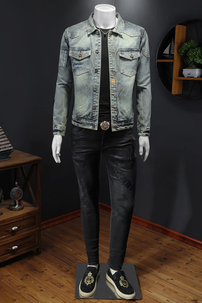 Spring and Autumn Fashion Mens Denim Jackets High Tech Embroidered Vintage 240701wtt