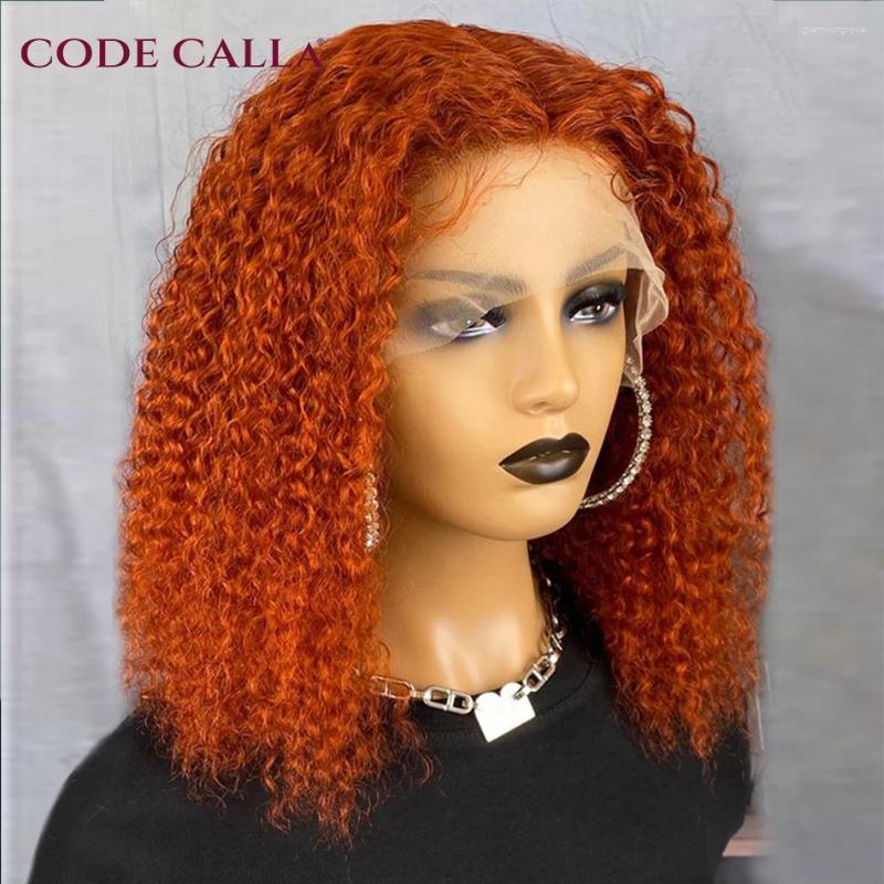 Ginger Orange 13X4 Bob Wig Transparent Lace Front Human Hair Wigs Deep Wave Short Colored Curly Frontal 180%