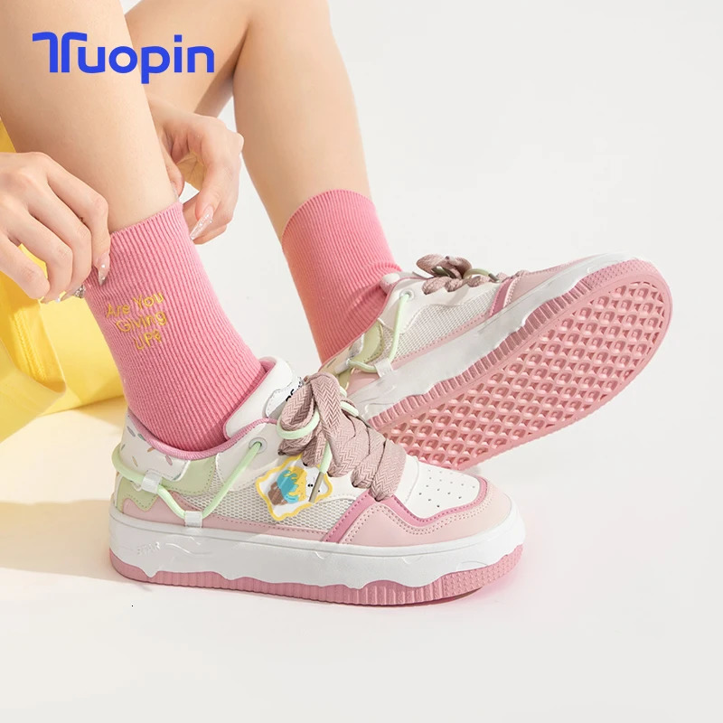 TuoPin Ice cream color womens shoes Cute womens casual shoes Color matching preppy womens sneakers Cake board shoes 240703