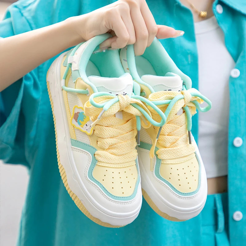 TuoPin Ice cream color womens shoes Cute womens casual shoes Color matching preppy womens sneakers Cake board shoes 240703