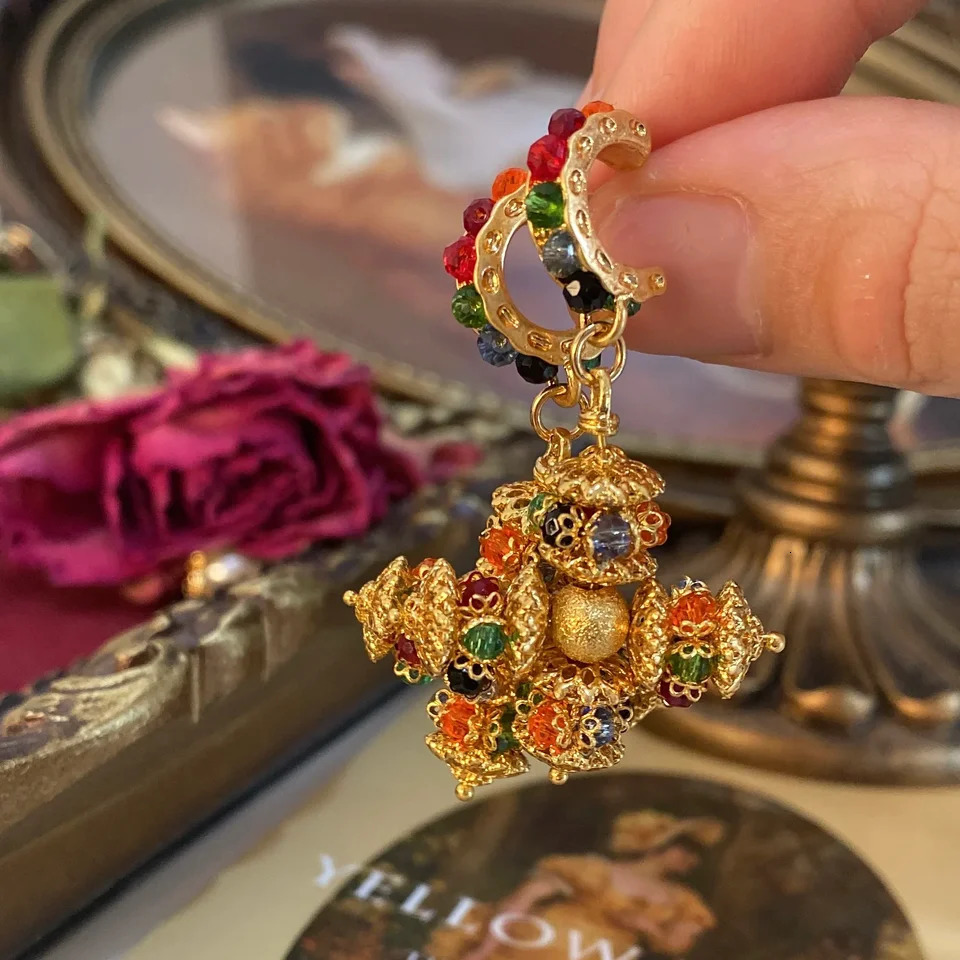 Inspired cross Portuguese transporter bead earrings for women Roman vintage court jewelry 240702