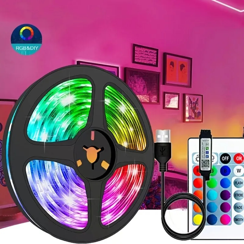 DC5V USB LED Strip light 2835 RGB 300Leds Tape Lights 24 Key Remote Control For TV Background Home Party Holiday Lighting Decoration DIY