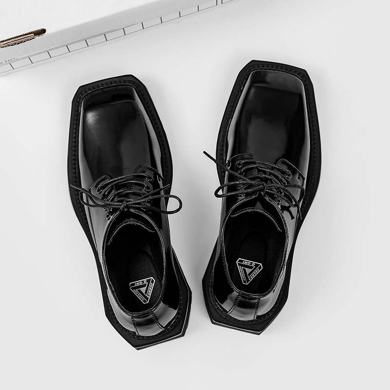 New square head Leather Shoes women Casual Men Formal Dress Thick Bottom Loafers Lace-up Black British Business Work Shoes 44