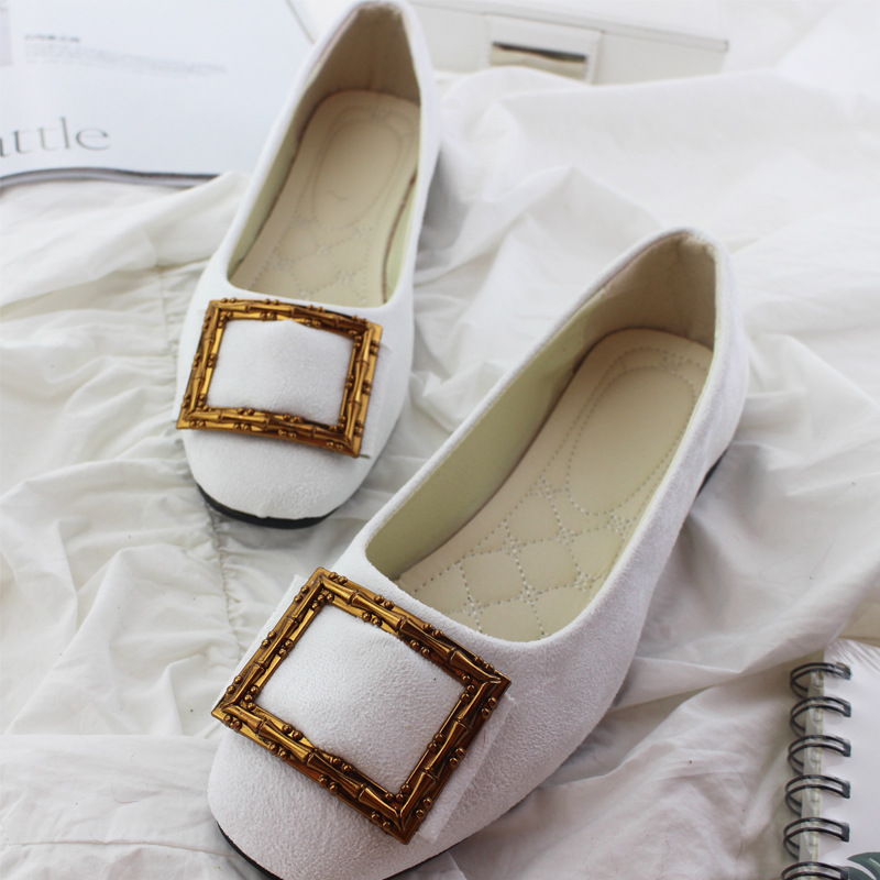 Spring and Autumn Korean version candy color flat bottom square toe pumps women's scoop shoes plus size square buckle women's shoes blue 4 c