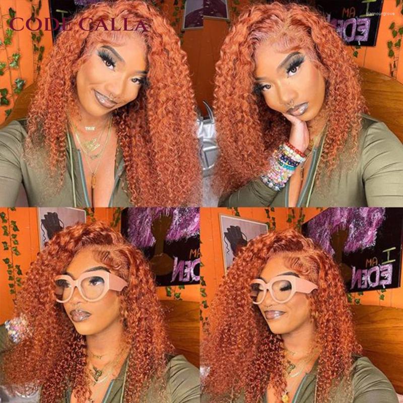 Ginger Orange 13X4 Bob Wig Transparent Lace Front Human Hair Wigs Deep Wave Short Colored Curly Frontal 180%