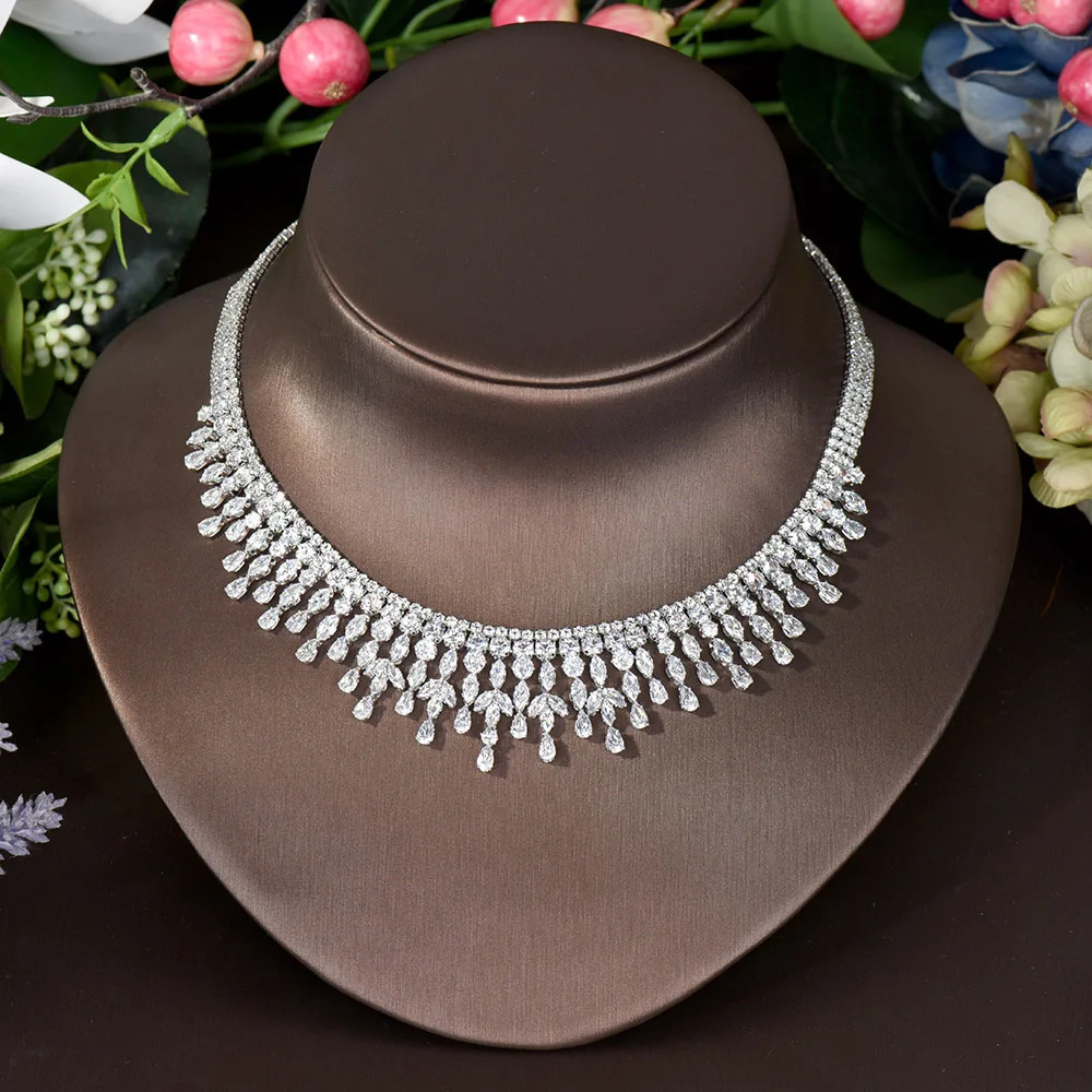 HIBRIDE Fashion Leaf 4pcs Jewelry Sets For Dubai Women Bridal Wedding CZ Earring Necklace parrure bijoux femme mariage N-1516 240701