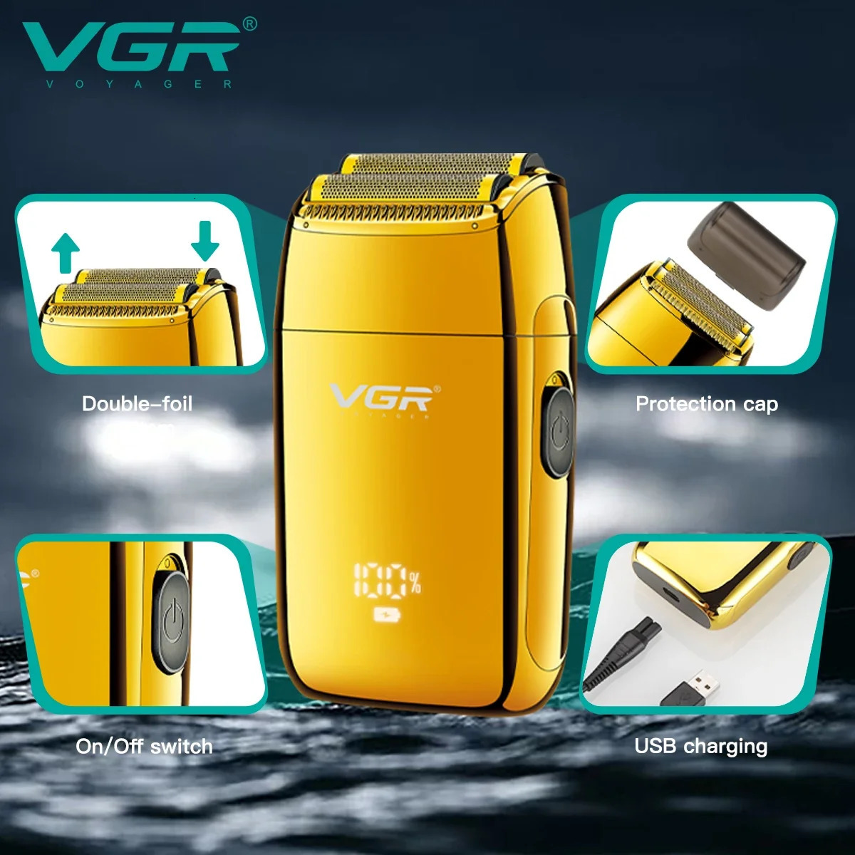 Original VGR beard trimmer professional shaver reciprocating shaver beard trimmer electric digital display trimmer mens 240703