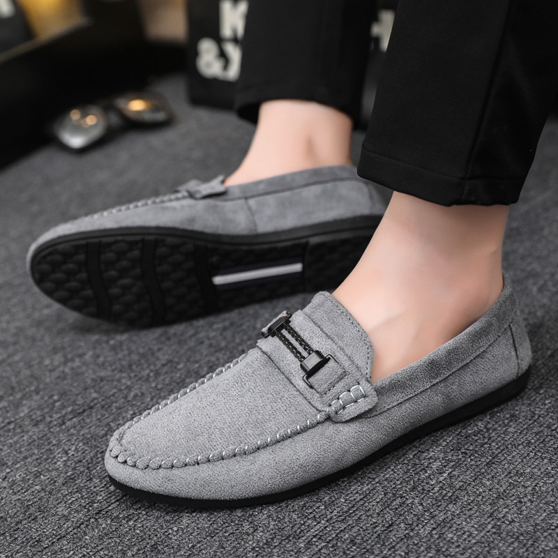 Breathable, wearable, slip-on shoes, British soft-soled lightweight men's fashion formal slip-on shoes grey