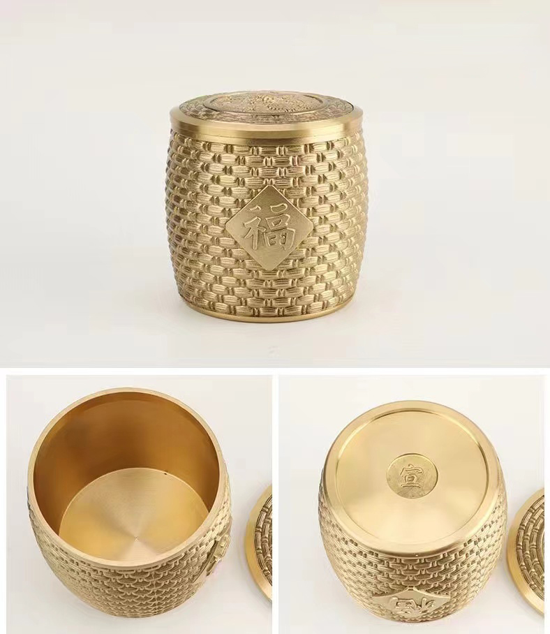 Brass Fuzi tea jar, living room, tea table, tea set decoration, tea ceremony crafts, ornaments, business gifts