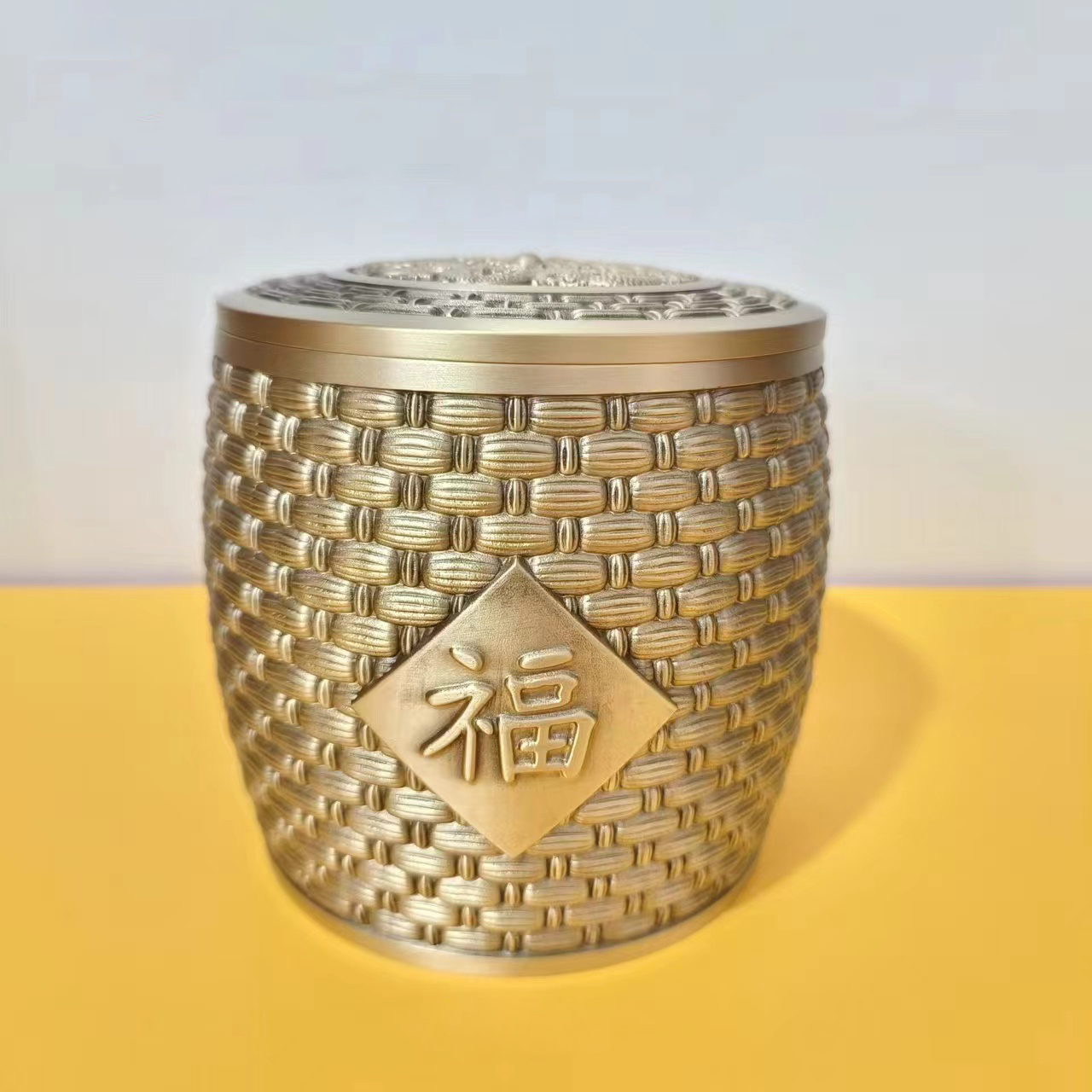Brass Fuzi tea jar, living room, tea table, tea set decoration, tea ceremony crafts, ornaments, business gifts