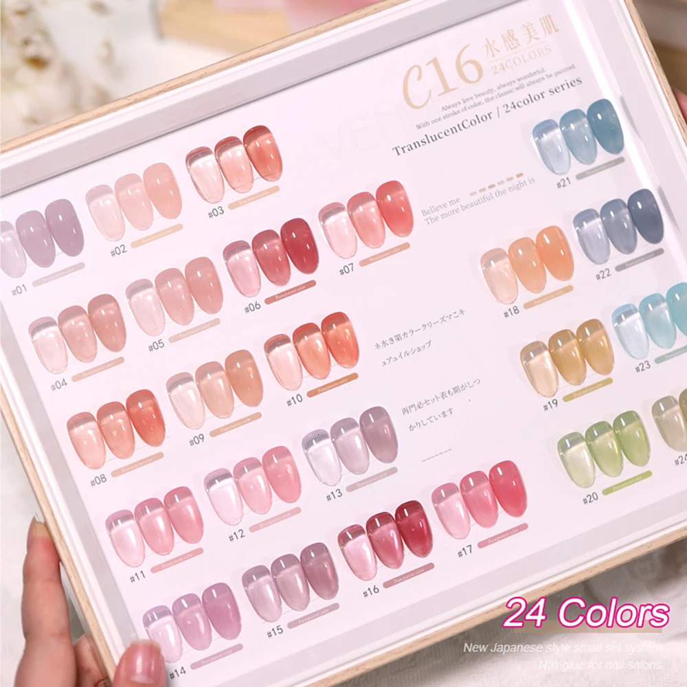 Vendeeni 24 Colors Jelly Transparent Gel Nail Polish Nude Pink Skin Color UV Soak Off Gel Varnish Jade Nail Art Gel Lacquer 15ml 240702