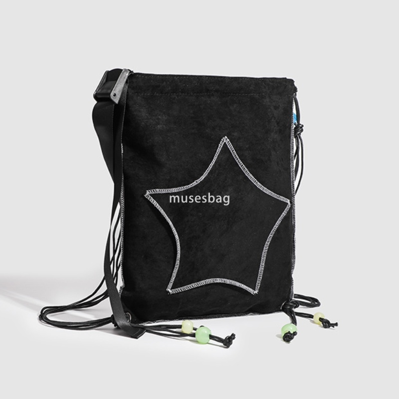 High quality women's high-end new fashion niche black star drawstring simple and large capacity backpack crossbody bag Instagram trend multiple c