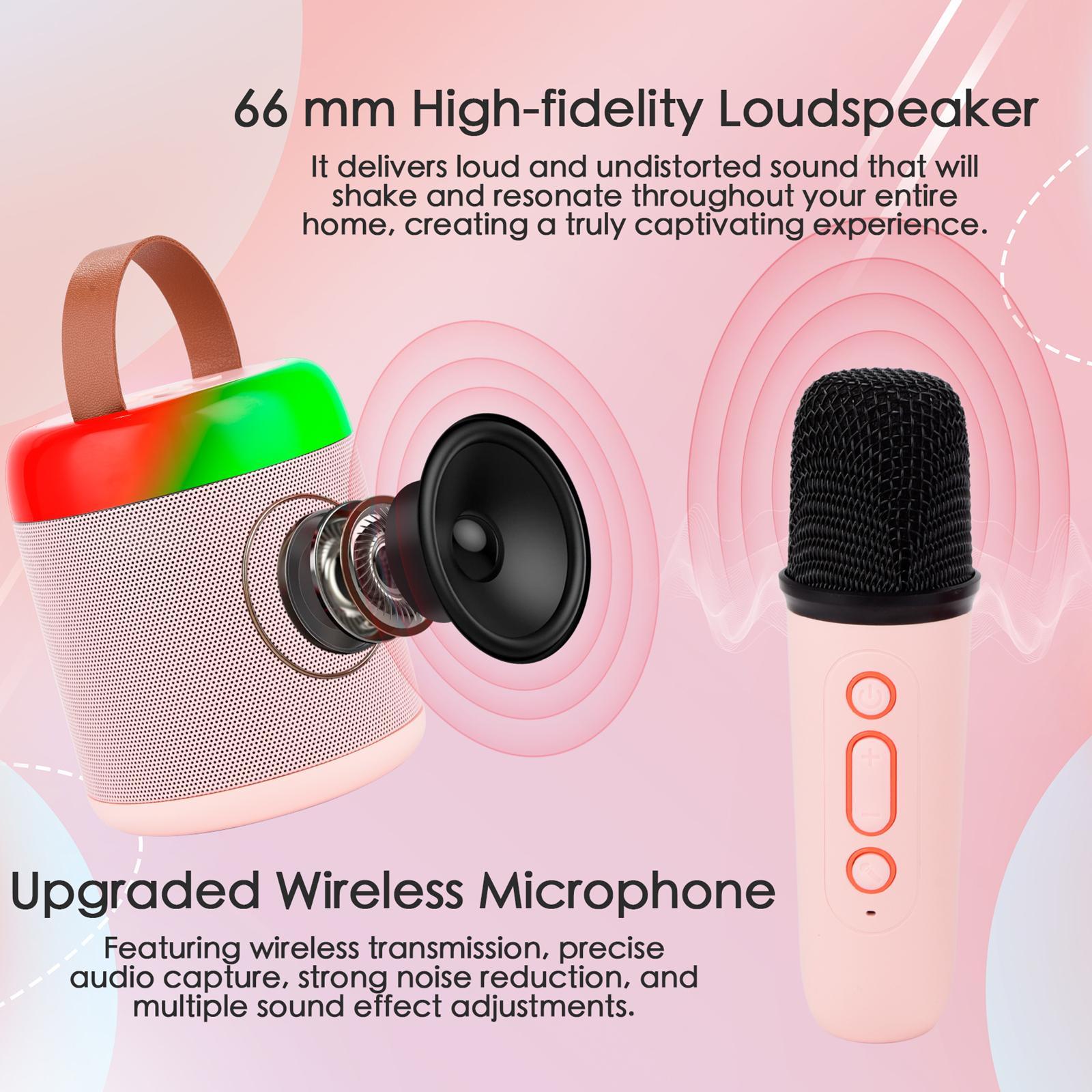 Mini Karaoke Machine for Kids with 2 wireless microphones Portable Bluetooth 5.3 Speaker LedLights Karaoke Gifts for Girls Boys Adult Birthday
