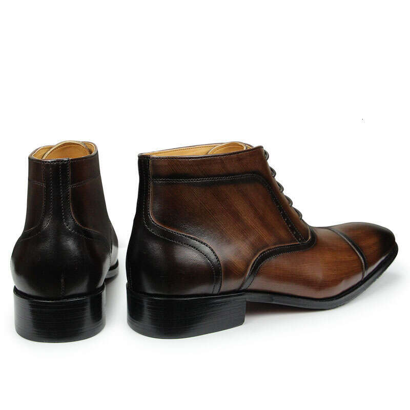 Business Men's Leather Boots Outdoor Premium Designer Pure Handmade With Hanging Up To The Ankle Male's Zipper Shoes Nice