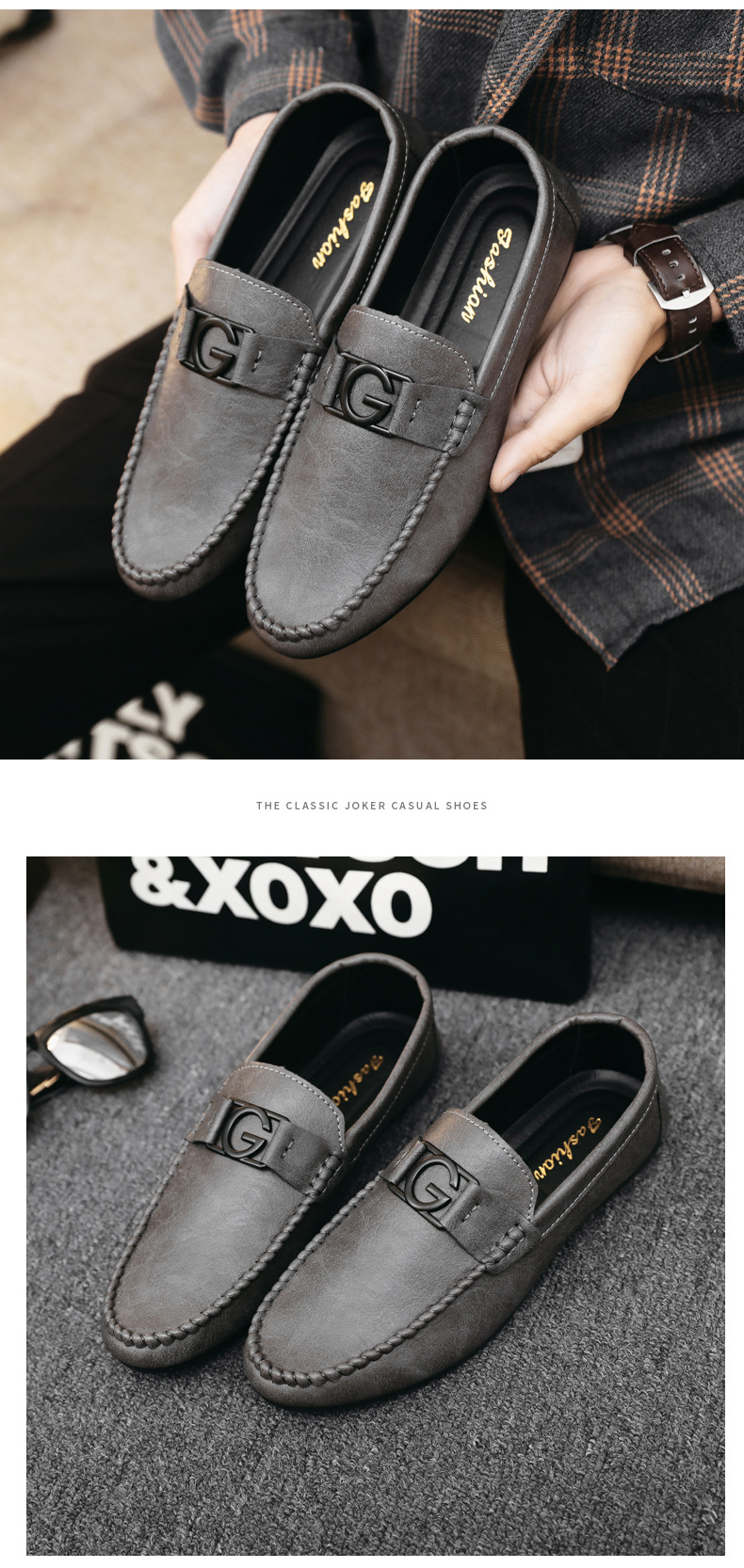 On Ddmysports Slip Soft Leather Korean Casual Shoes Summer New Men S Versatile And Trendy Grey Outdoor Shoes
