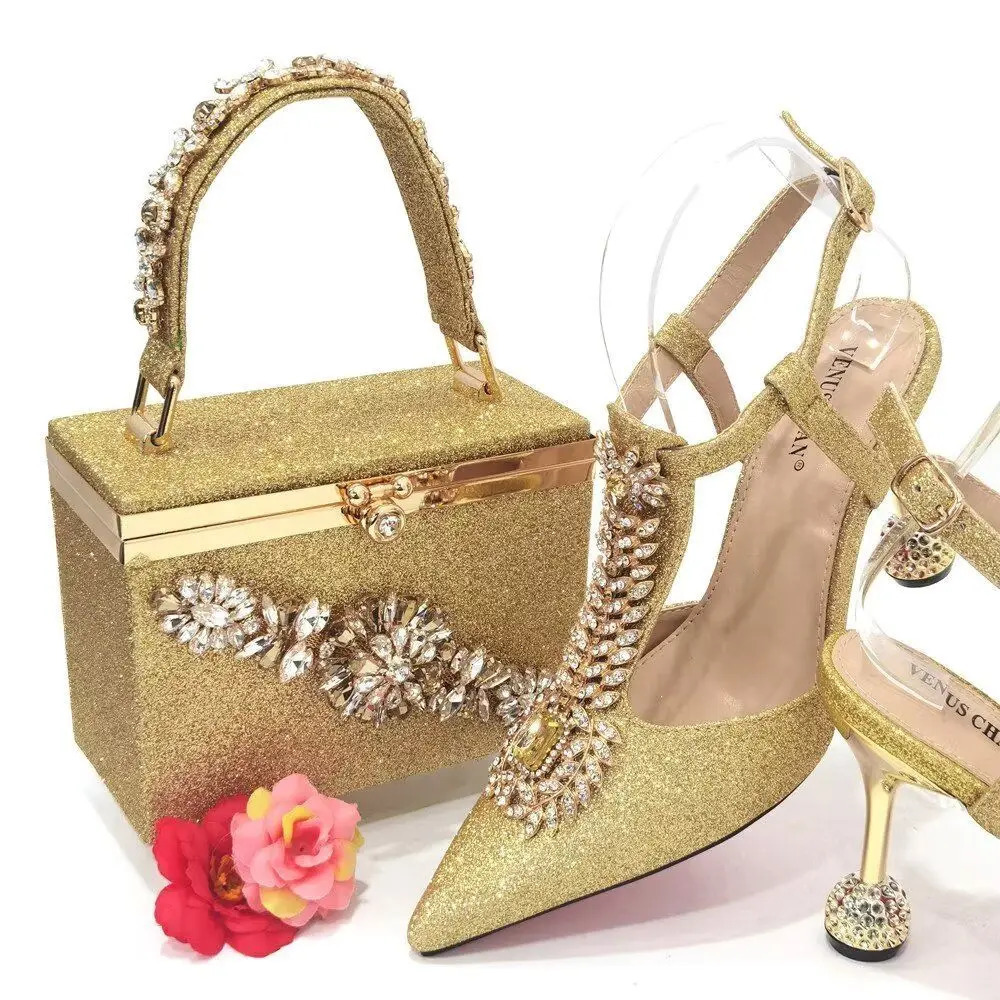 Doershow High Quality African Style Ladies Bags Latest gold Italian Shoes And Bag Set For Party HUY1-6 240702