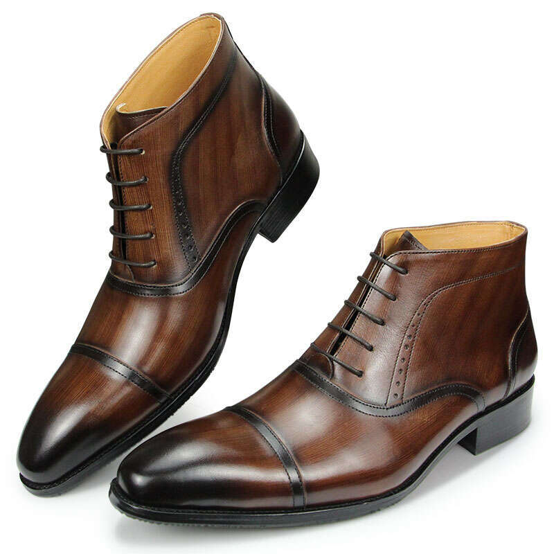 Business Men's Leather Boots Outdoor Premium Designer Pure Handmade With Hanging Up To The Ankle Male's Zipper Shoes Nice