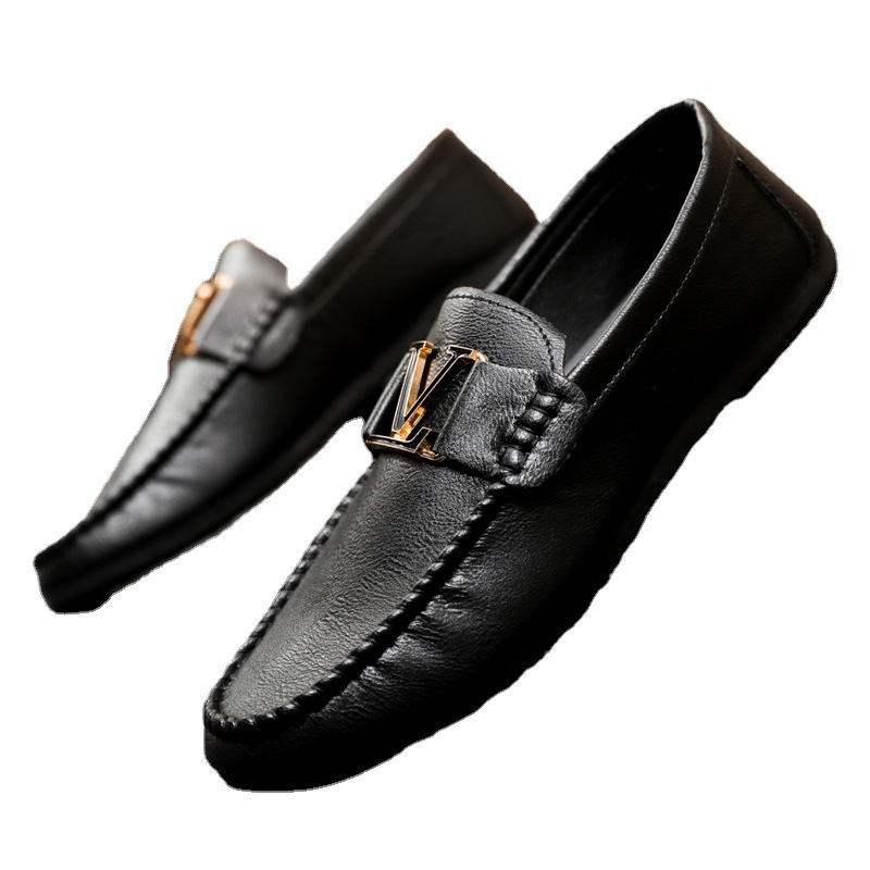 New youth round toe driving men's slip-on small leather shoes casual British formal wear sports handicraft